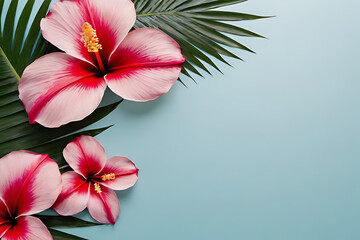 Tropical flower with copy-space background concept, blank space. Sunny Serenity: Tropical Flower with Ample Space. Place to adding text blank copy space.