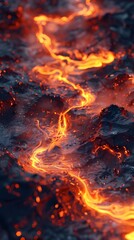 Intense Fiery Eruption of Molten Magma and Scorching Flames Amidst a Volcanic Landscape