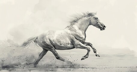 Horse with a sleek mane, galloping gracefully, power and freedom.  - obrazy, fototapety, plakaty
