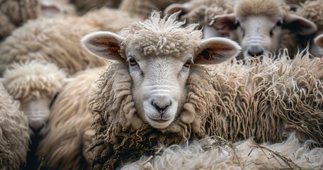 Sheep with fluffy wool, serene, embodying the warmth of farm care. 