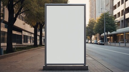 Blank white billboard mockup on city street, buildings and road background, advertising information...