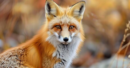Red fox, bushy tail curled, eyes cunning and curious, a woodland survivor.  - obrazy, fototapety, plakaty