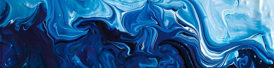 Abstract paint strokes in liquid blue, forming an intricate and captivating backdrop.