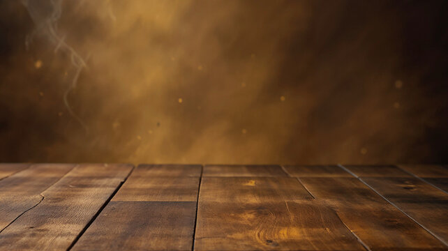 wooden table with dark golden background