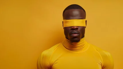 Fotobehang Man in martial arts gear with yellow headband embodies focus and intensity, a vivid symbol of combat sports discipline © Breezze