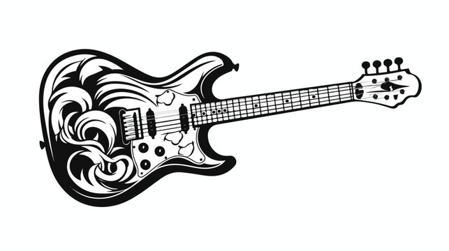 Electric guitar drawn in black and white tattoo ico