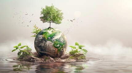 World environment and Earth Day concept with globe, nature, and eco-friendly environment, world globe planet earth background banner sustainable environment, earth day, save the world,  go green,