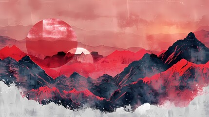 red and white mountains palace illustration background poster