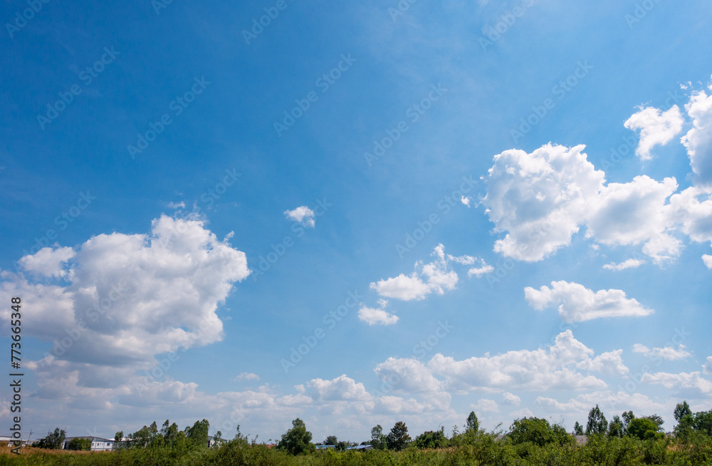 Wall mural panoramic view of clear blue sky and clouds, blue sky background with tiny clouds. white fluffy clou