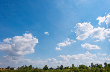 Panoramic view of clear blue sky and clouds, Blue sky background with tiny clouds. White fluffy...