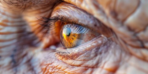 Extreme close-up view of the intricate patterns and colors of a human iris, revealing detailed...