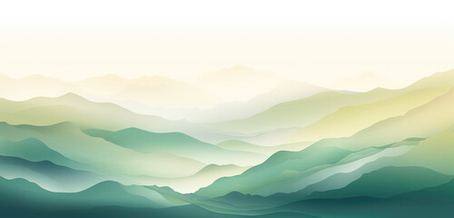 Green mountain background vector. Minimal landscape art with watercolor brush and green line art texture. Abstract art wallpaper for prints, Art Decoration, wall arts and canvas prints.