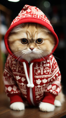 Cat in Red Hooded Christmas Sweater


