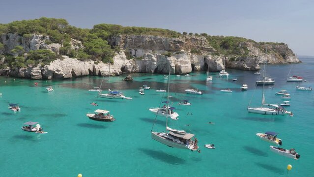 Pan view of Cala Macarella in Menorca island, Spain