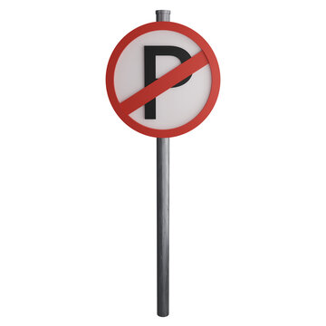 No parking sign on the road clipart flat design icon isolated on transparent background, 3D render road sign and traffic sign concept