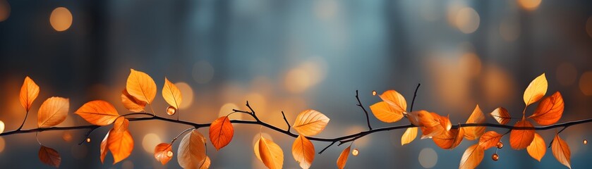 Colorful universal natural panoramic autumn background for design with orange leaves and blurred background - obrazy, fototapety, plakaty