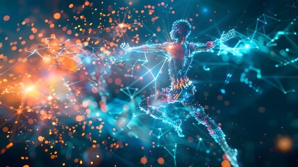 Energetic Dance of Digital Particles in Blue and Orange Wallpaper Background