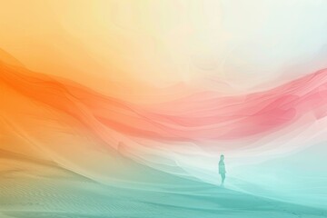 Abstract figure in distance with colorful design 