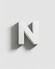Bold white isometric "N" casts a defined shadow on a light grey background.