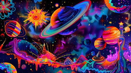 Vibrant Space Odyssey with Blue and Orange Hues Wallpaper Background