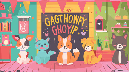 Font design for pet shop with many cute animals ill