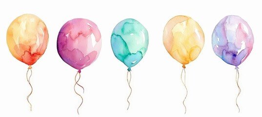 A row of balloons with various vibrant colors lined up next to each other - obrazy, fototapety, plakaty