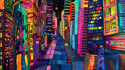 Vibrant Neon Cityscape 