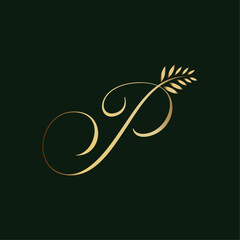 Luxury Letter P with Leaf Logo