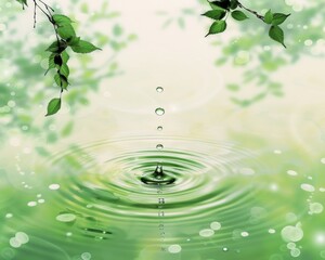 Naklejka na ściany i meble A drop of water falls into a green pond