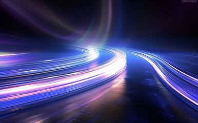 A colorful, blurry image of a road with a bright blue line