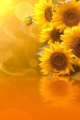Fototapeta premium A close up of three sunflowers on a yellow background