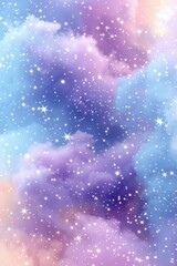 A purple and blue sky with stars and a galaxy