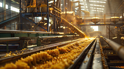 sugar factory industry line production cane process. - obrazy, fototapety, plakaty