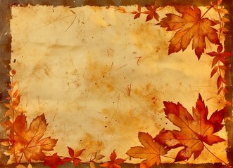 A frame of autumn leaves with a blank space in the middle