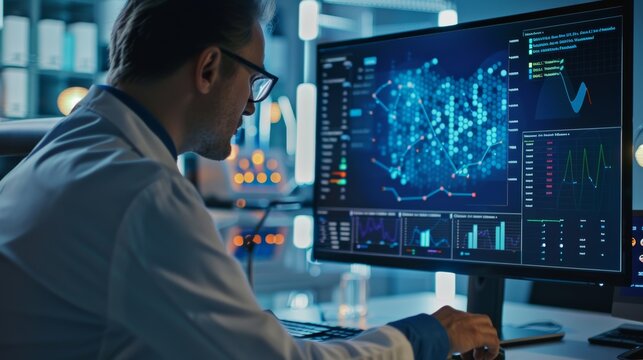 A scientist using a data visualization tool on a computer screen, analyzing research results