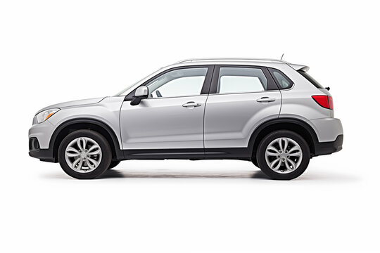 Small silver SUV car on a white background