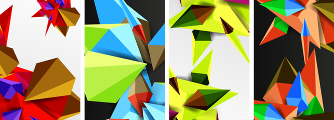 Set of triangle geometric low poly 3d shapes posters