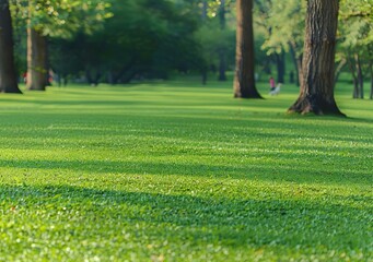 Obraz premium A lush green field with a golf course in the background
