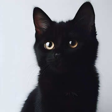  Black Cat on White Background.