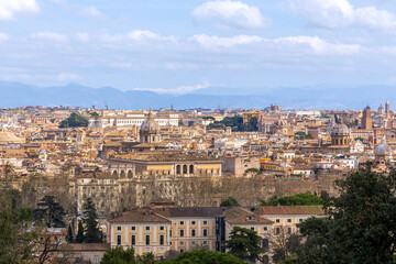 Fototapeta na wymiar Aerial view of the historical center of Rome, Italy, from the height of the Janiculum Hill