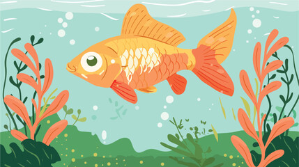 Goldfish swimming under the water illustration flat