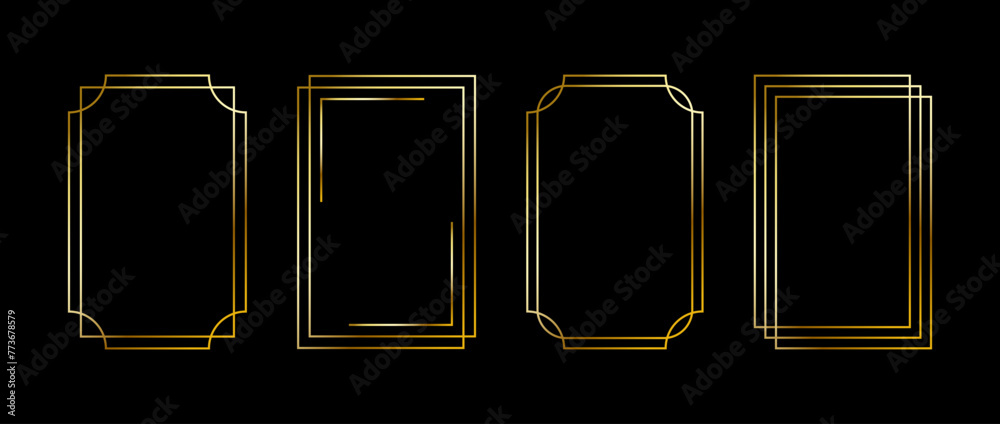 Poster golden thin frame set. gold geometric borders in art deco style. thin linear radiance rectangular sh