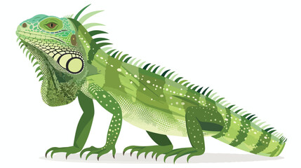 Green iguana on white background illustration flat - obrazy, fototapety, plakaty