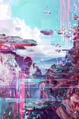 A surreal dreamscape where reality and digital fantasy merge, featuring pixelated landscapes, glitchy effects, and surreal imagery, Generative AI