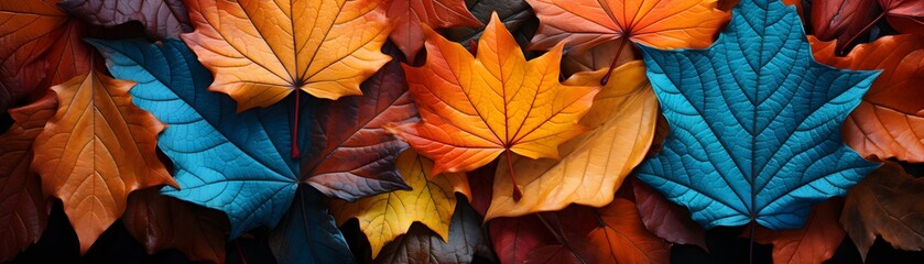 Colorful seasonal autumn background pattern, Vibrant carpet of fallen forest leaves - obrazy, fototapety, plakaty