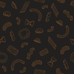 Italian pasta. Seamless pattern for menu, posters, cooking books, packeging design, fabric textile or wrapping paper. Vector illustration 