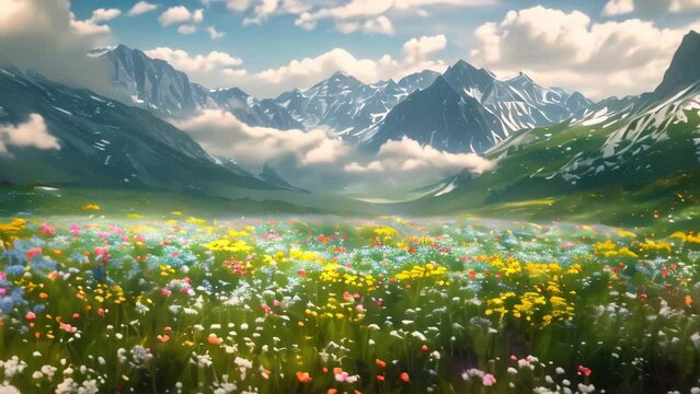 flower field landscape. 4k video animation