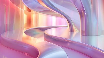 abstract interior virtual background with curved lines in rainbow foil colors