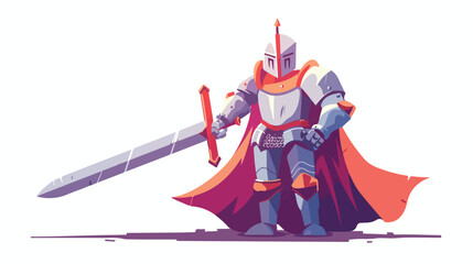 Handsome knight in armour suit holding sword illust