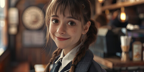 a cute girl with big eyes, wearing a school uniform, generative AI